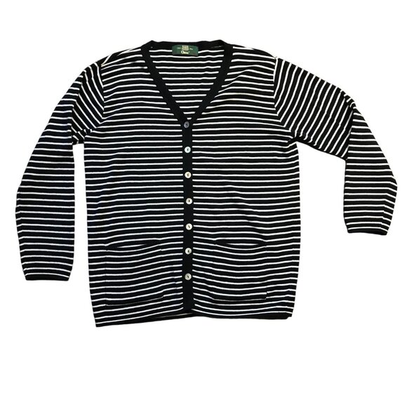 Vintage Orvis Striped V-Neck Cardigan Sweater Women's S Black White Cotton USA‎ - Picture 1 of 10